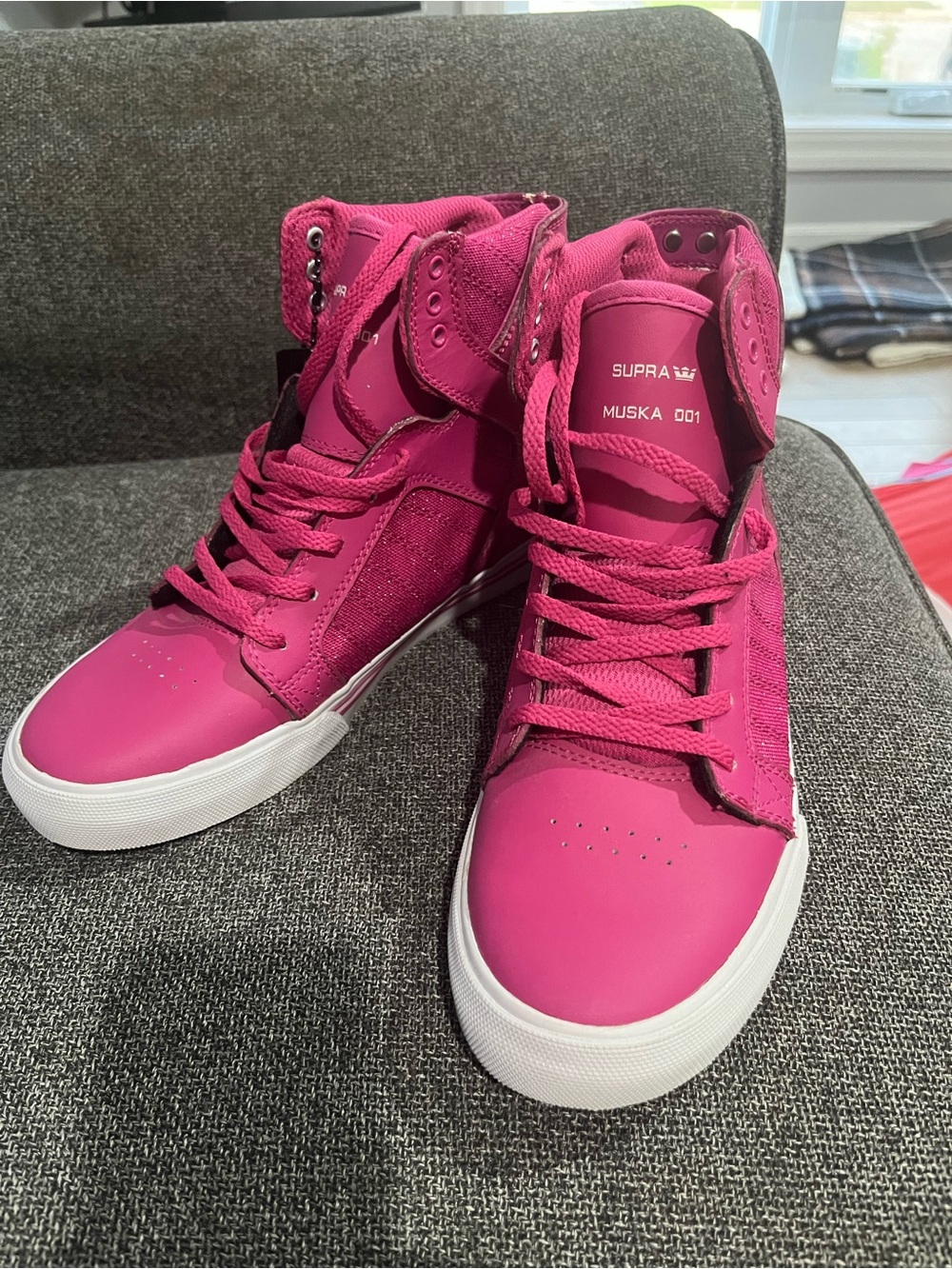 Supra Muska 001 High-Top Sneakers in Hot Pink and White